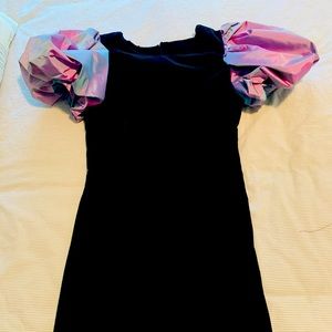 Black Velvet Formal Dress Shirt Taffeta Sleeves Back Zip Vintage